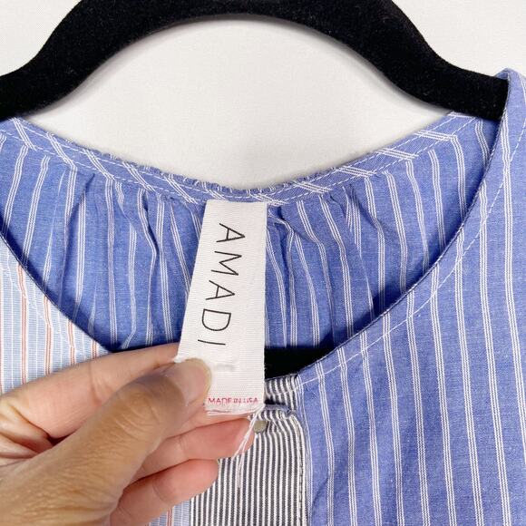 Anthropologie Amadi Small Blue Pink Carice Button Down Striped Patchwork Blouse - Picture 9 of 13